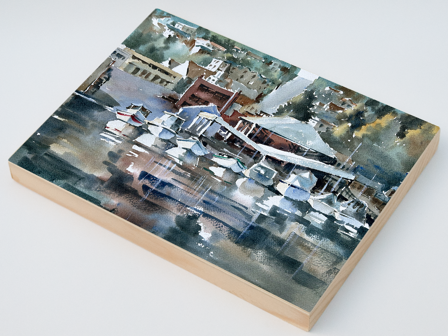 "Gig Harbor Boatyard" woodblock wall art