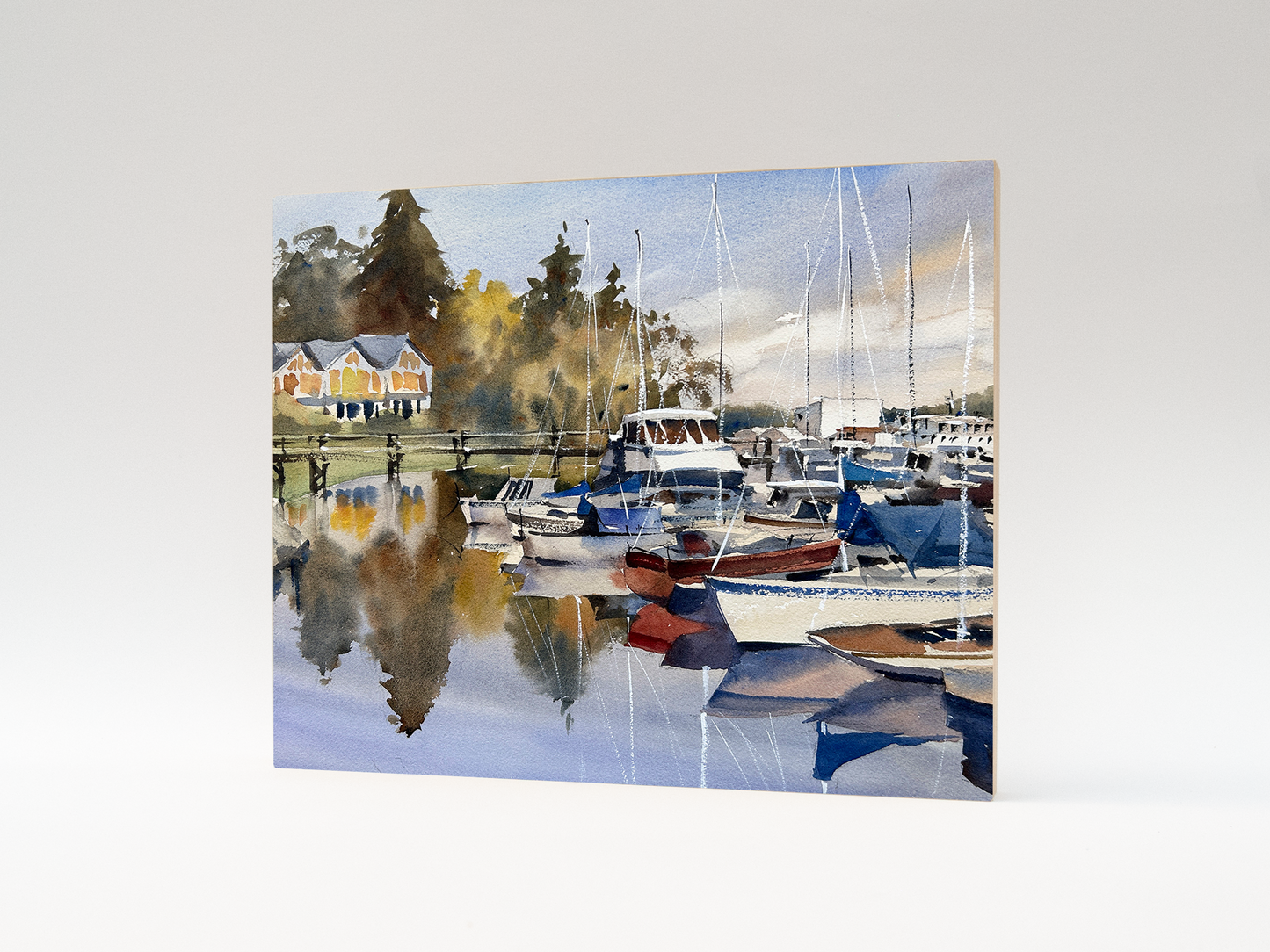 "Winslow Wharf in Early Fall" woodblock wall art