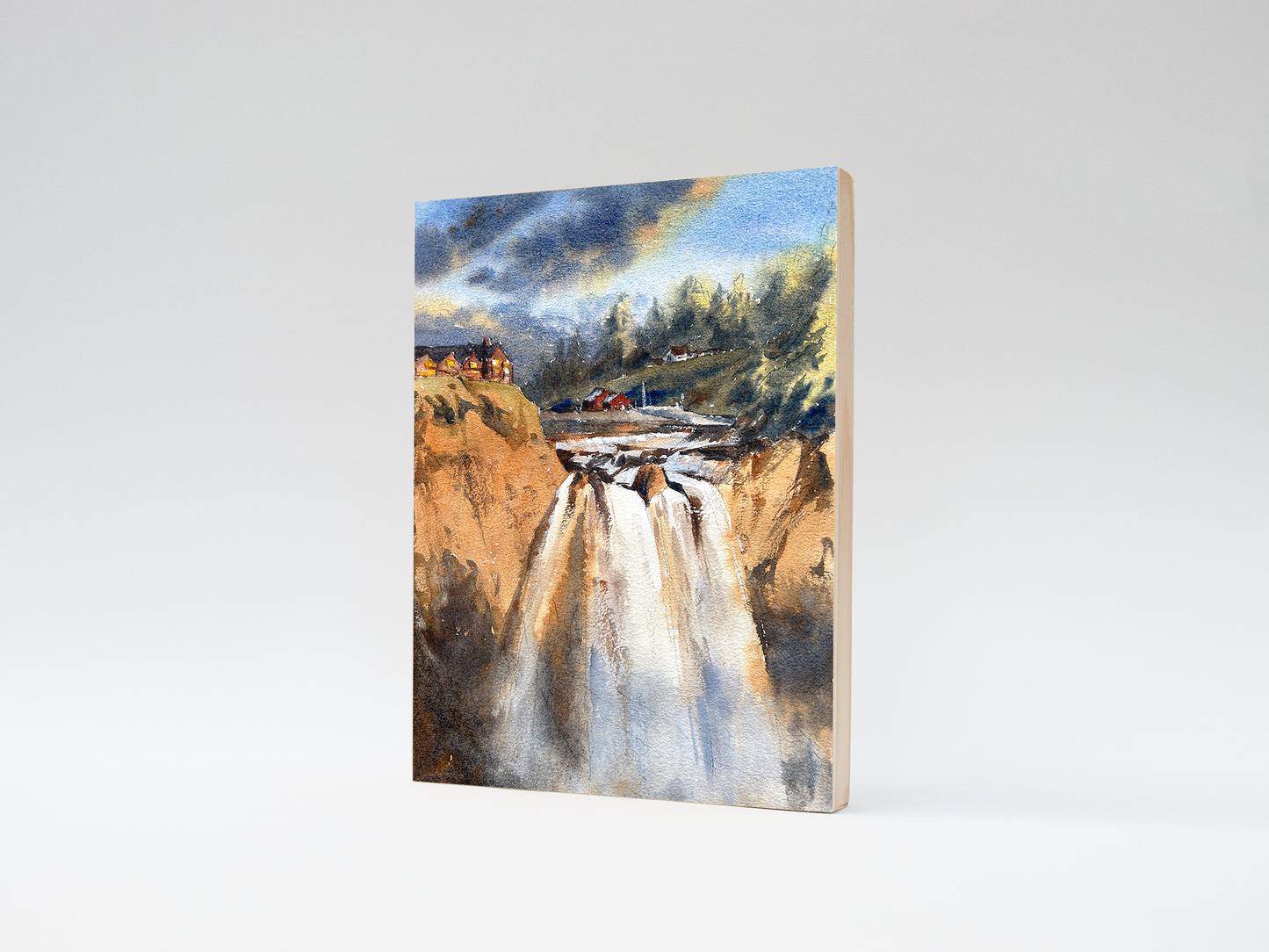 "Snoqualmie Falls in Summer" woodblock wall art