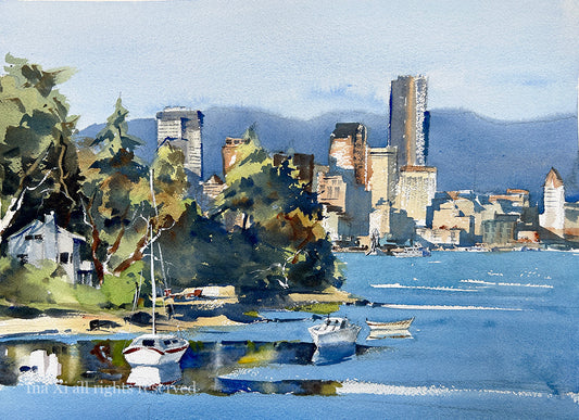 Bainbridge Island overlooking Seattle - Original watercolor painting