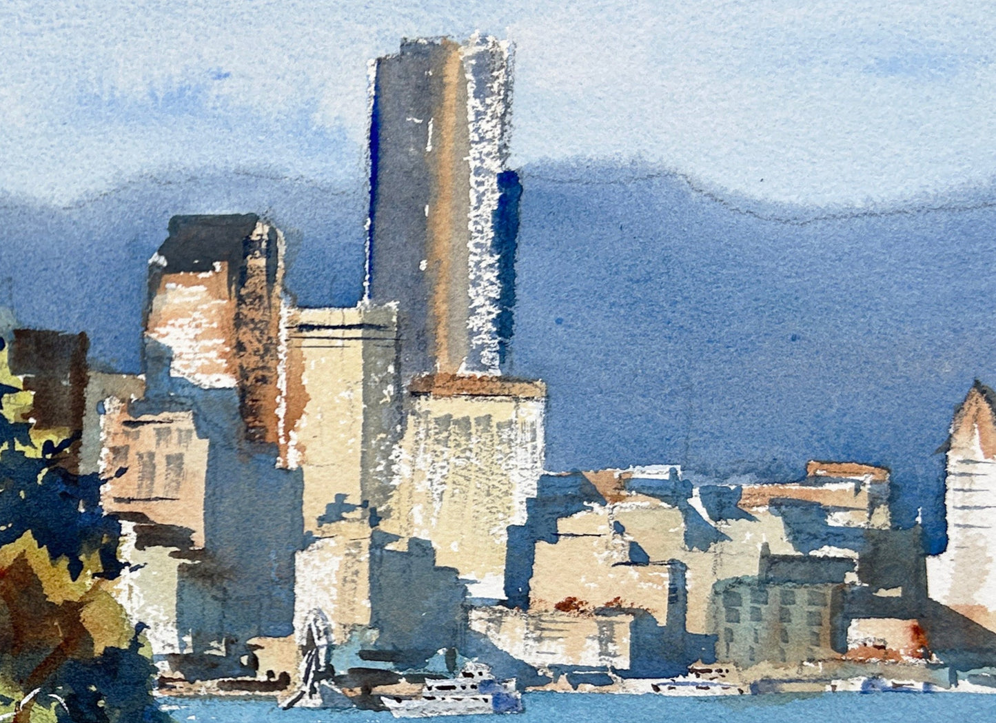 Bainbridge Island overlooking Seattle - Original watercolor painting