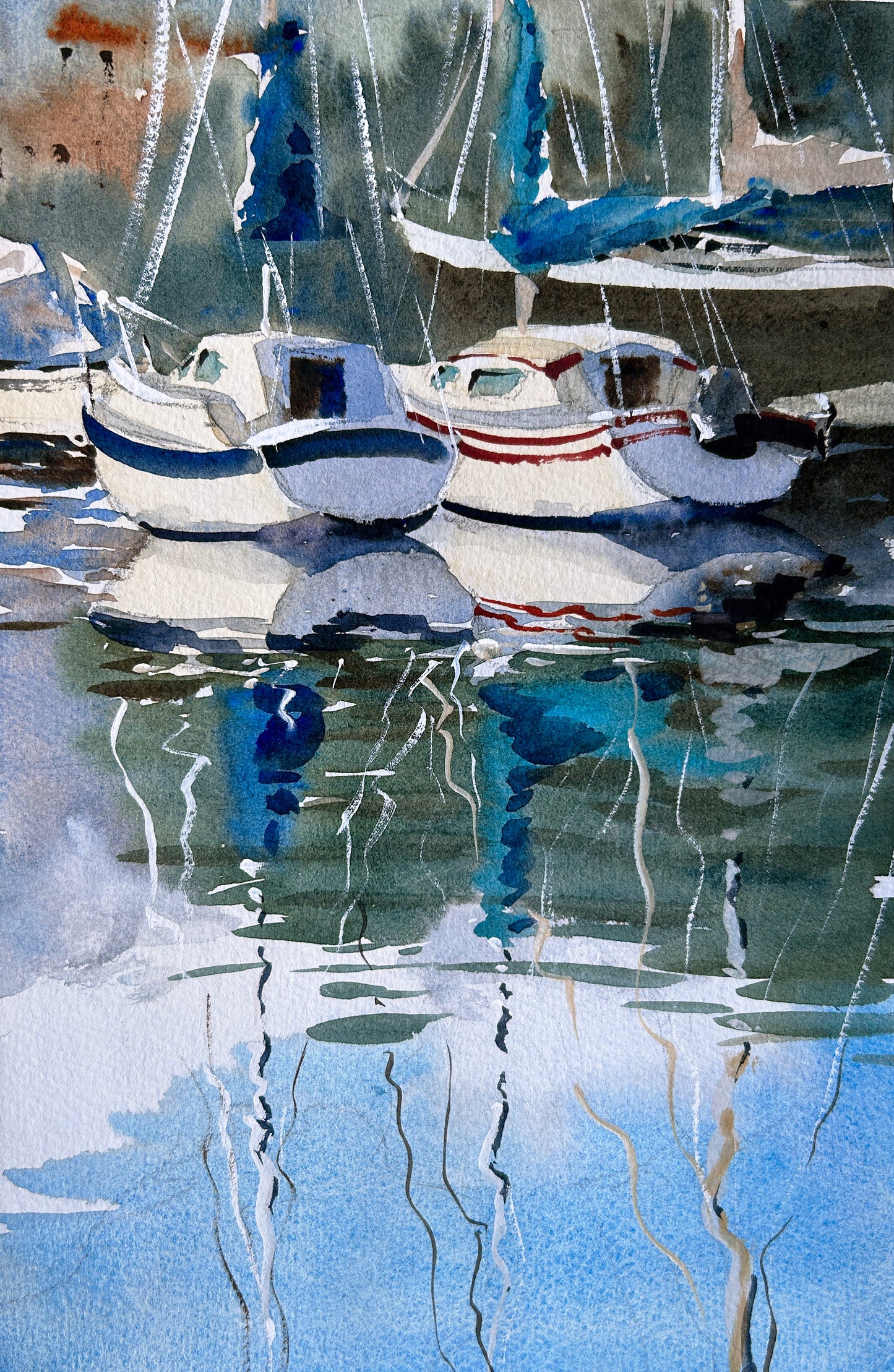 Harbor Boats No.1 - Original watercolor painting