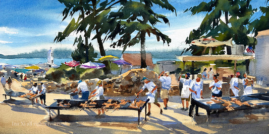 Salmon Bake at Browns Point - Original watercolor painting