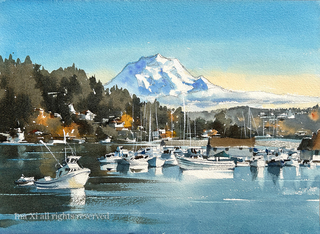 Clear Morning in Gig Harbor - Original watercolor painting