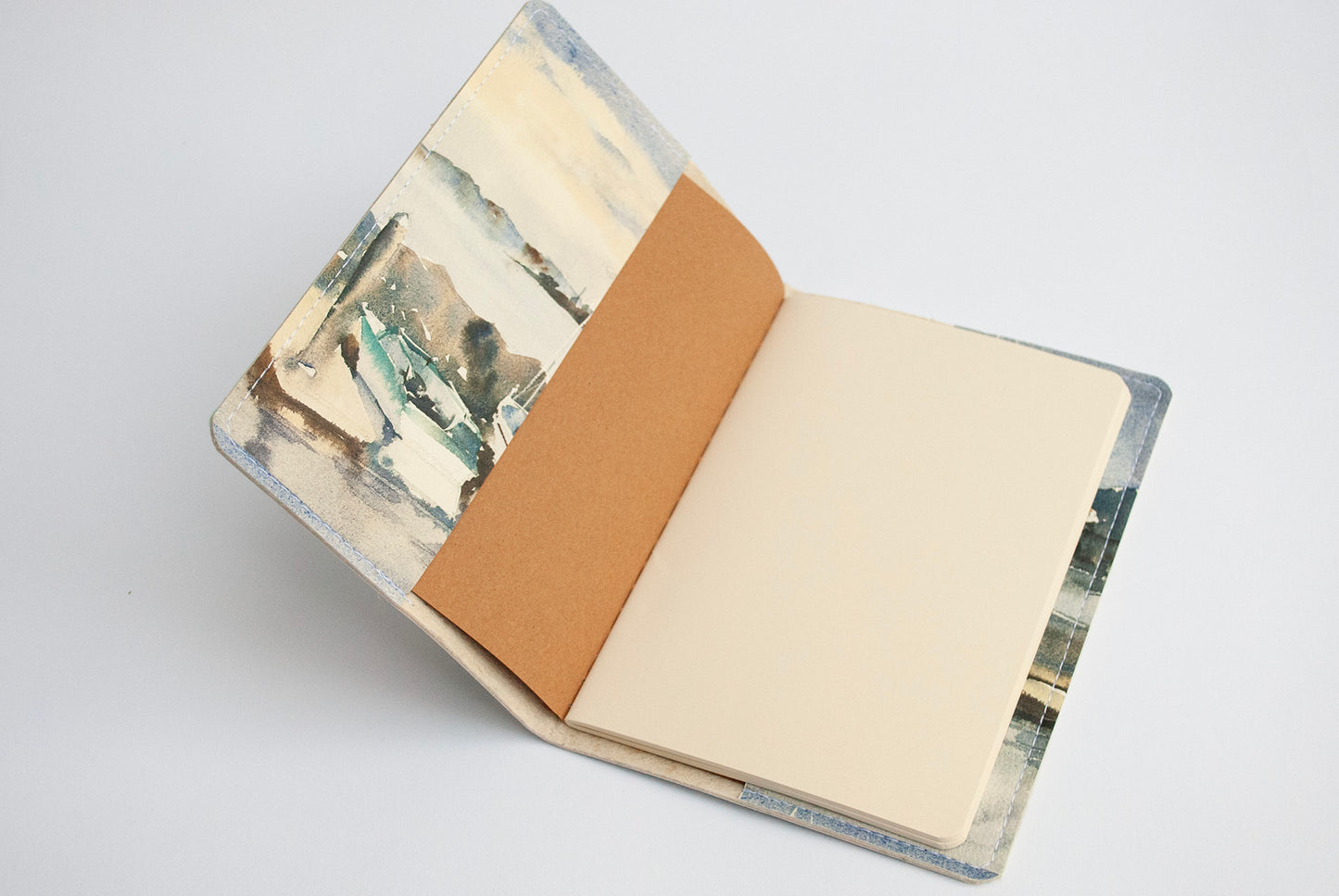 “Kingston overlooking Mt. Rainier” leather cover journal, A5 size, refillable