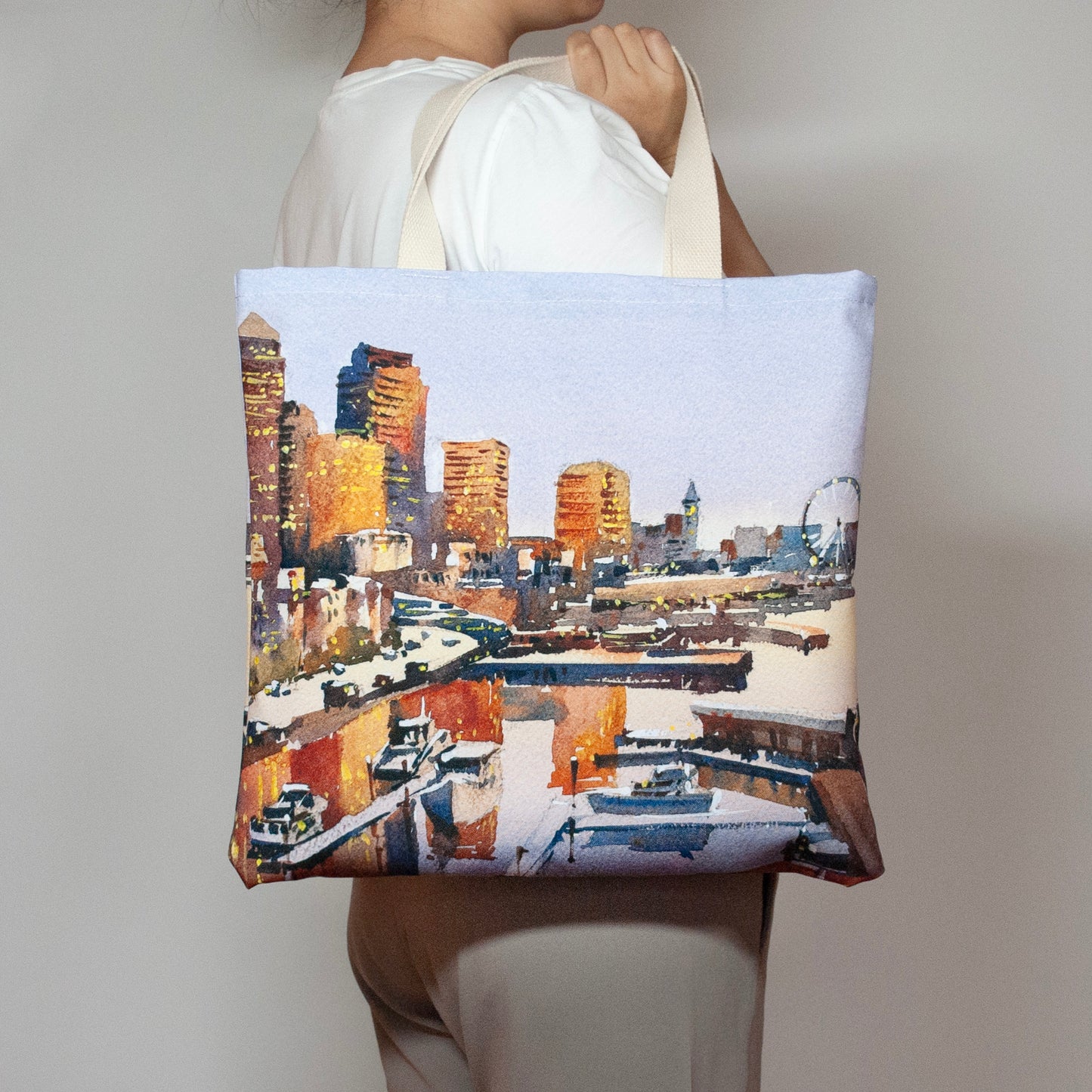 "Sunset over Seattle" Large canvas tote