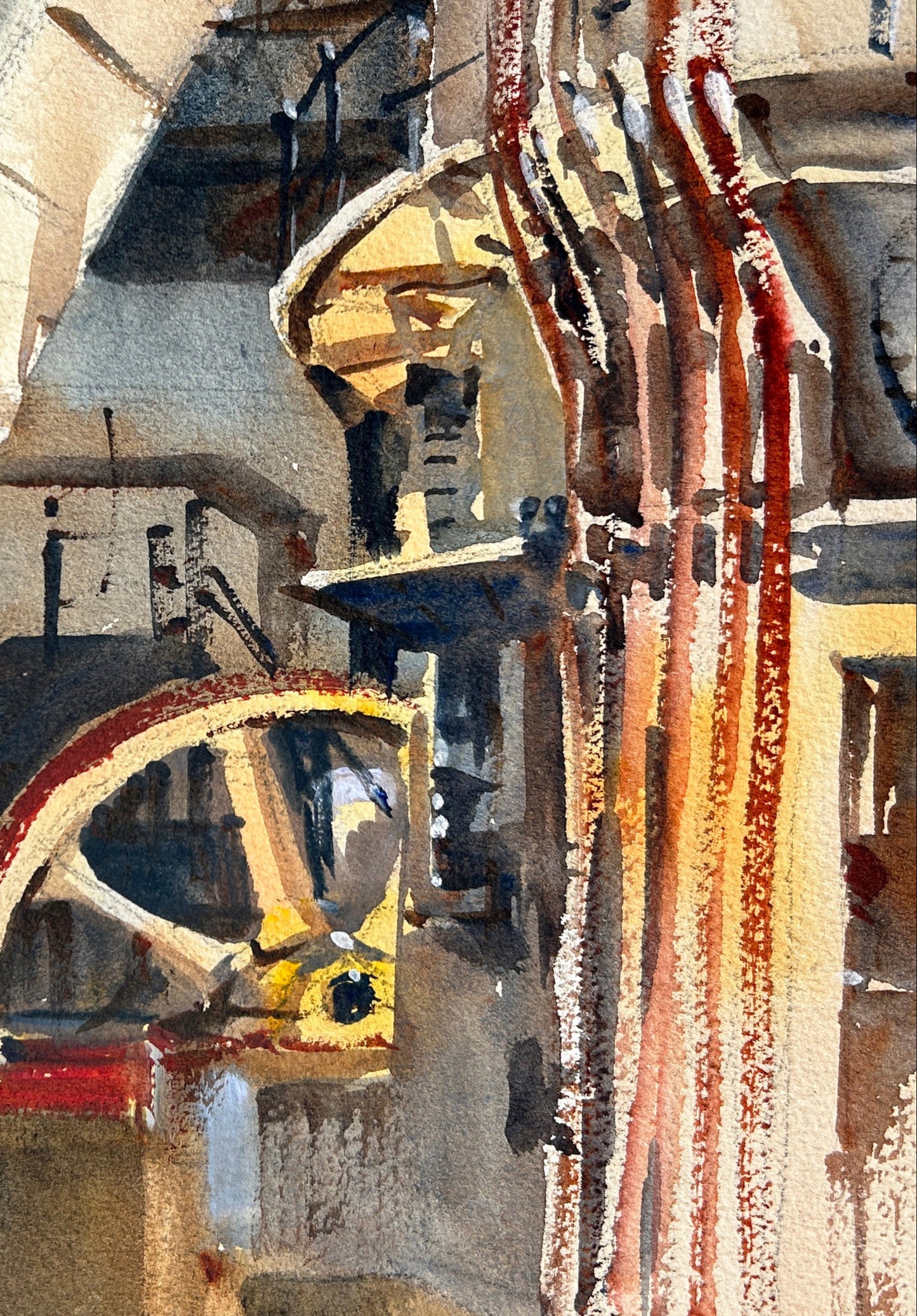 Engine room at Georgetown Steam Plant - Original watercolor painting