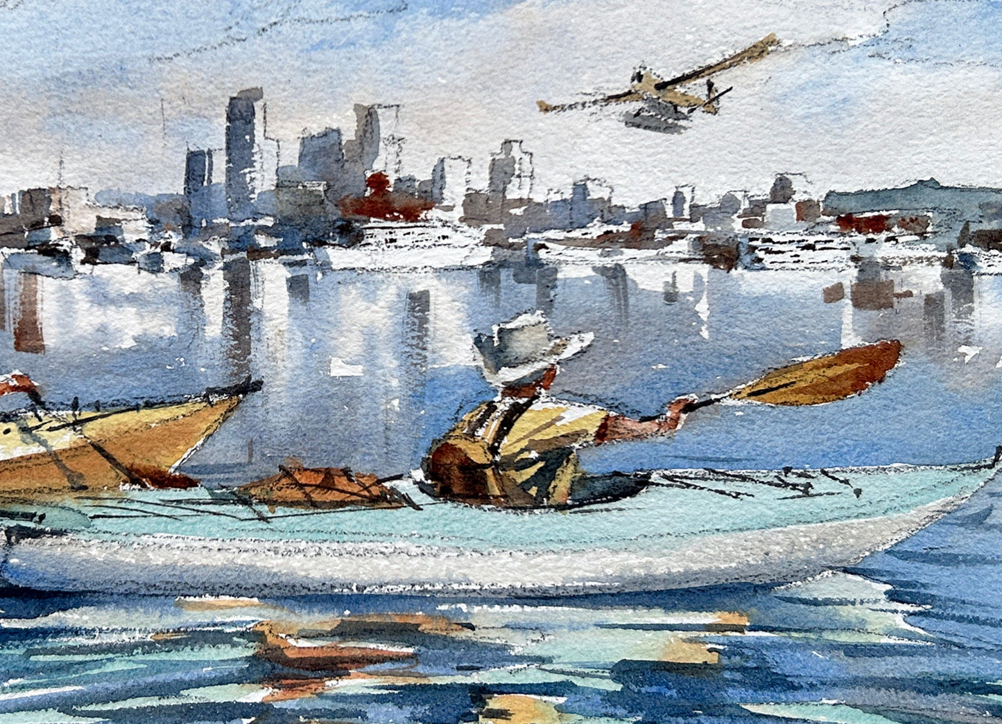 Fellow Kayakers on Lake Union - Original watercolor painting
