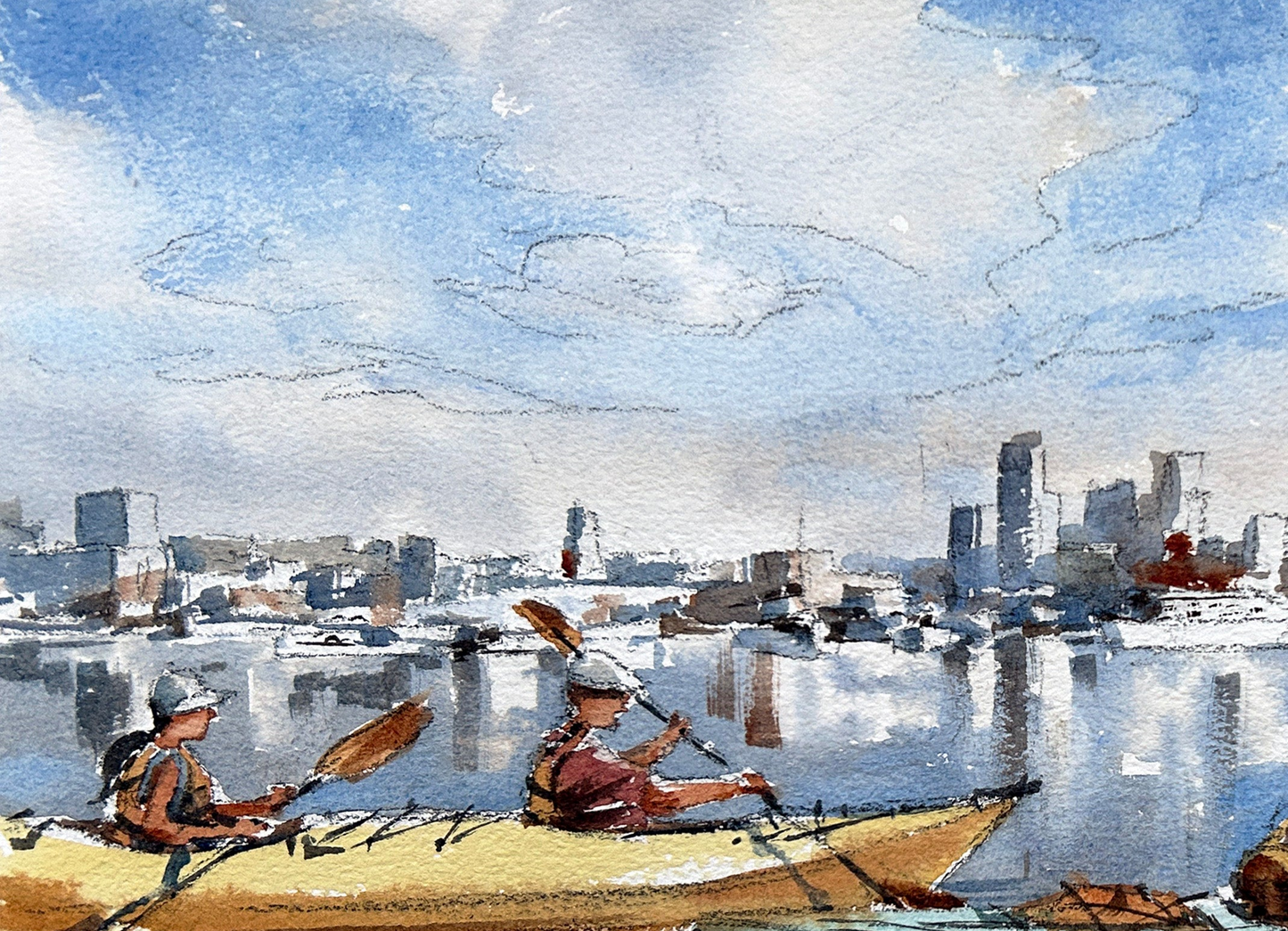 Fellow Kayakers on Lake Union - Original watercolor painting