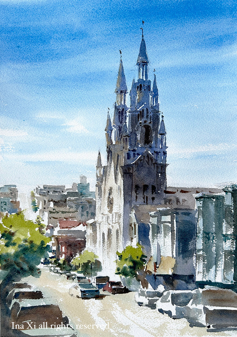 High Noon in Filbert Street - Original watercolor painting
