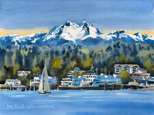 Clear Morning in Eagle Harbor - Original watercolor painting