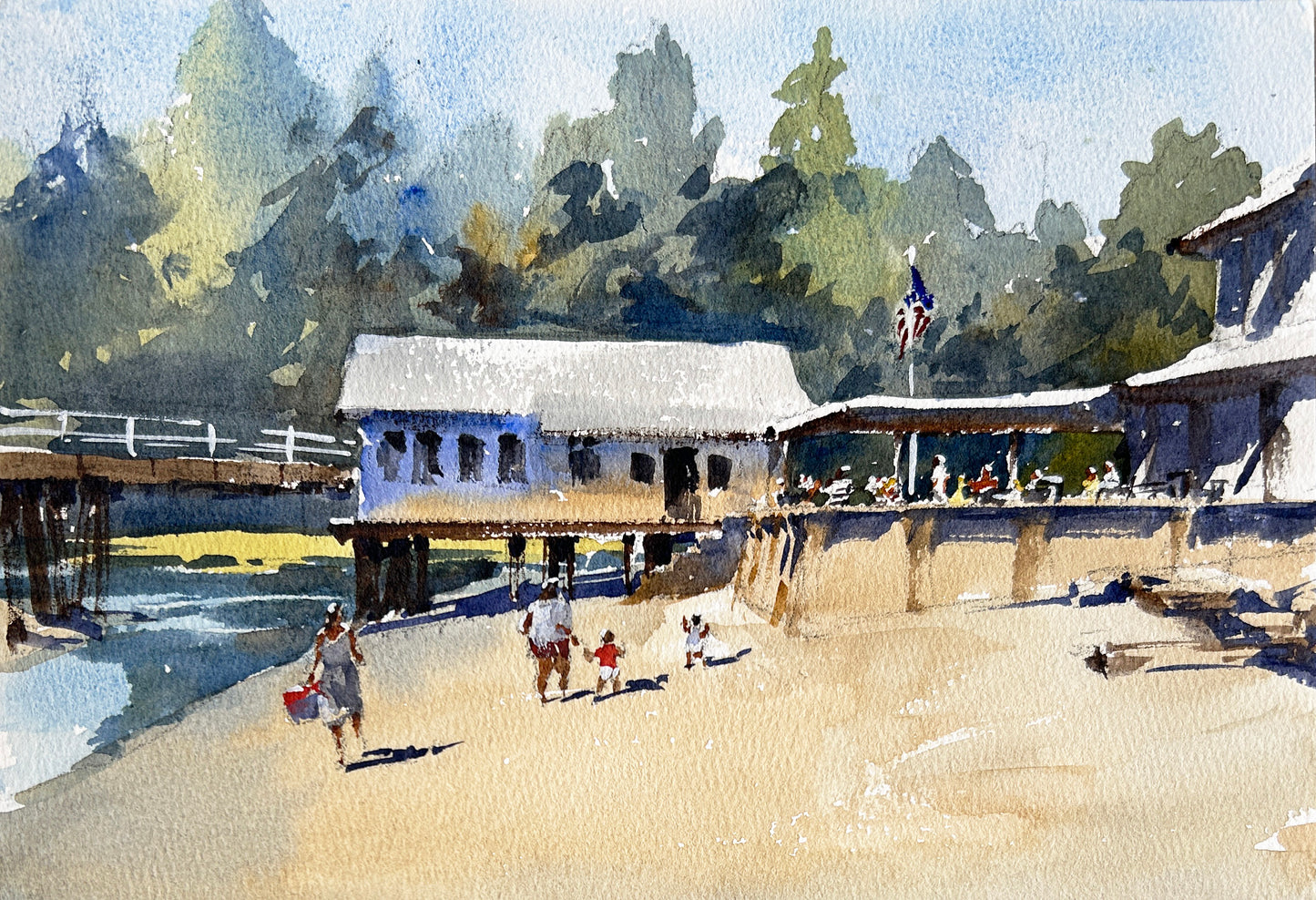 Beach day at Olalla Landing - Original watercolor painting