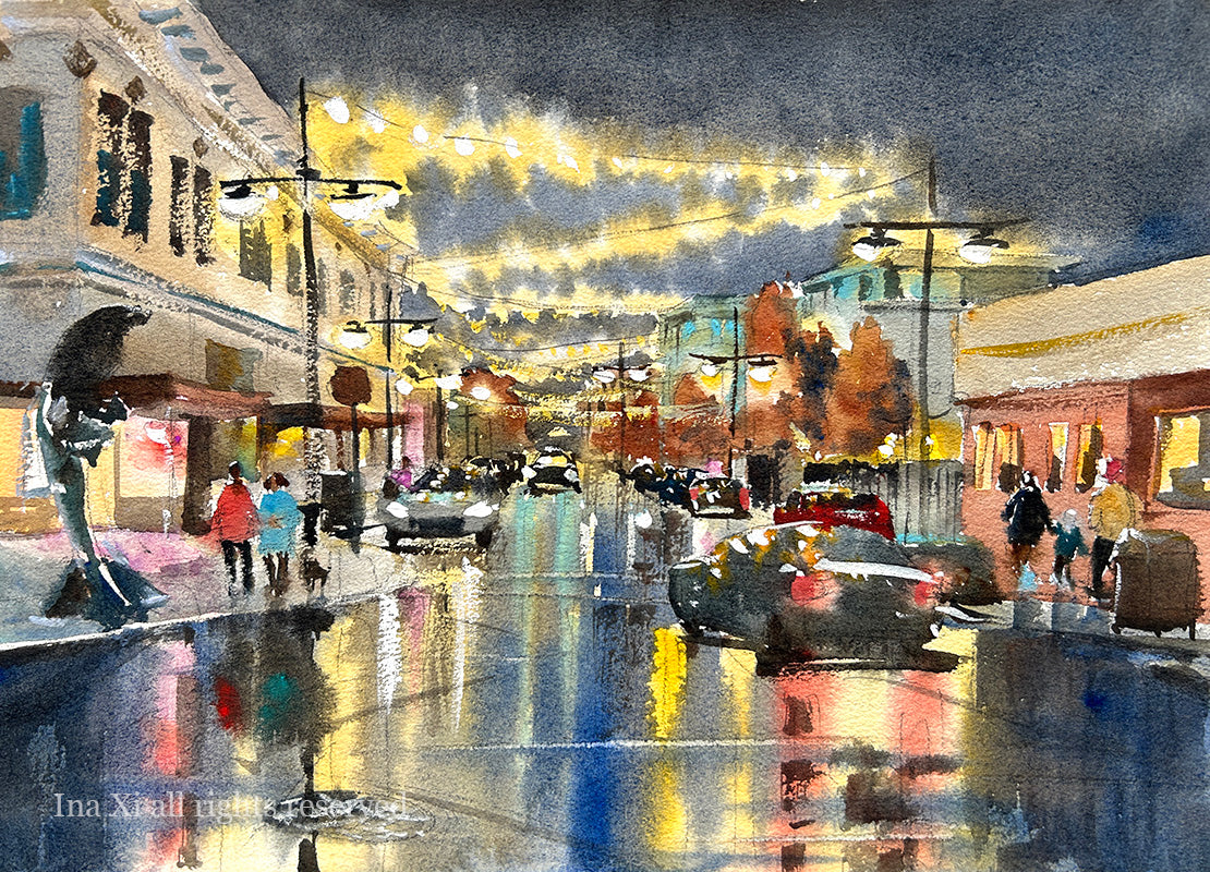 Pacific Ave after the Rain - Original watercolor painting
