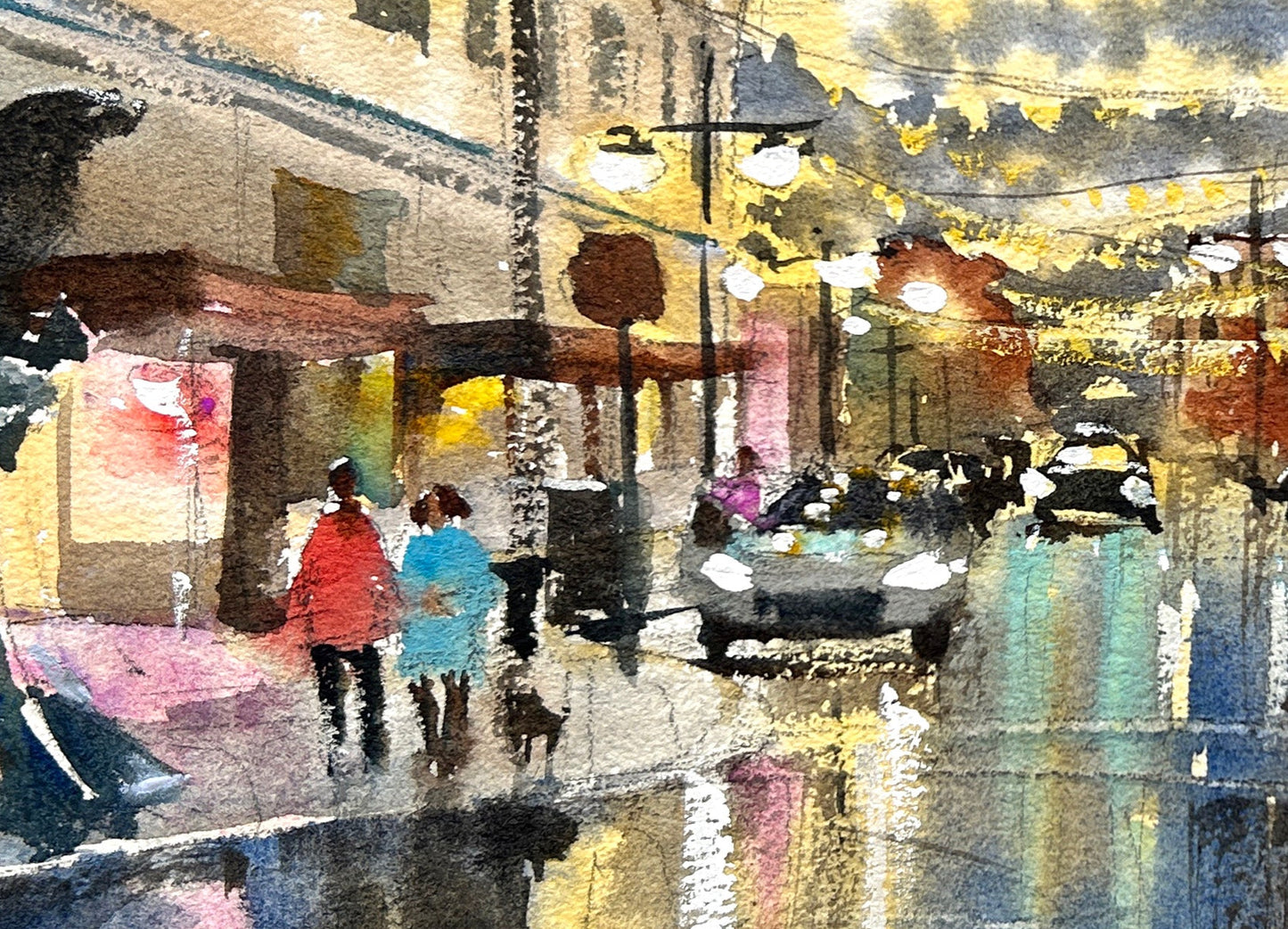 Pacific Ave after the Rain - Original watercolor painting