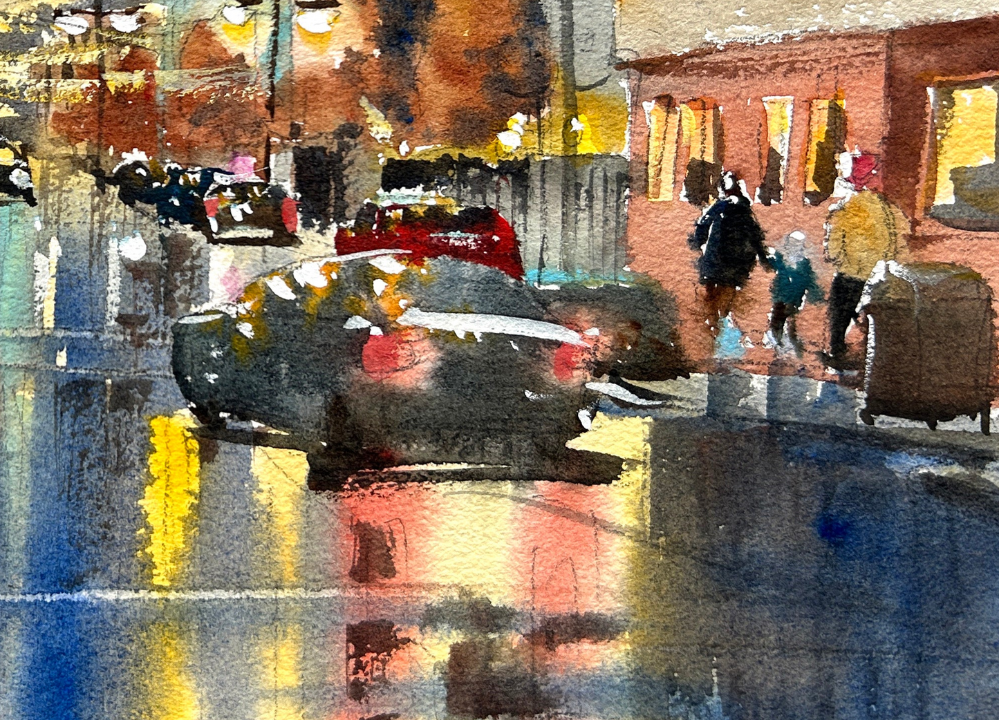 Pacific Ave after the Rain - Original watercolor painting