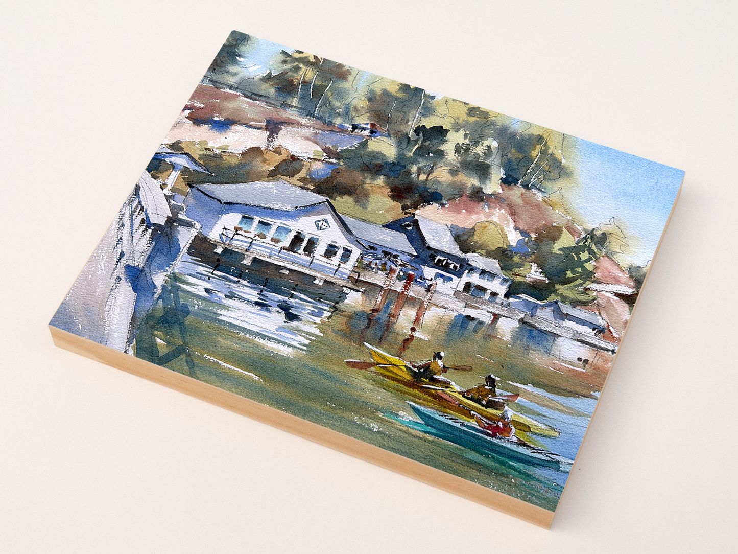 "Kayaking on the Olalla Bay" woodblock wall art
