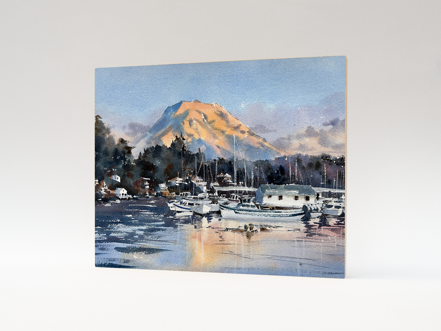 "Sunset over Gig Harbor" woodblock wall art