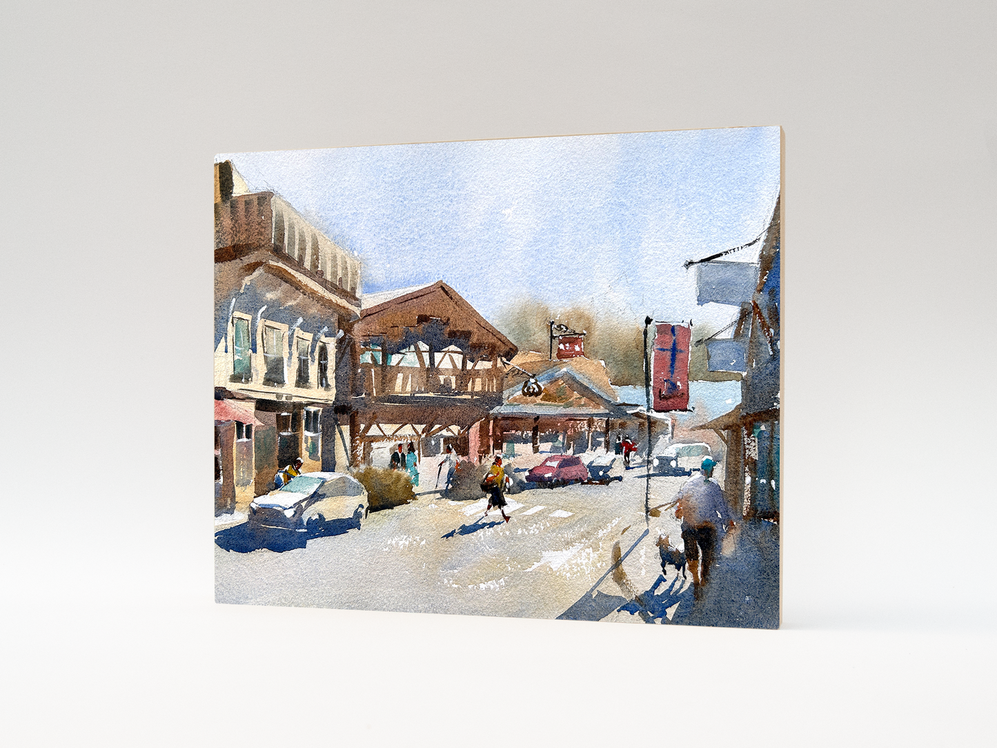 "Shops on Front St" woodblock wall art