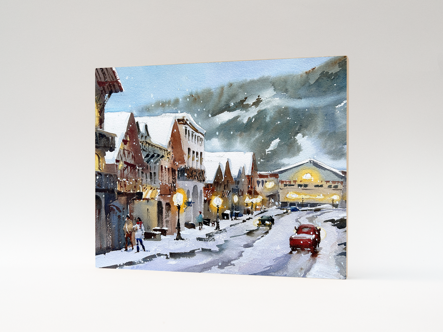 "Snowy Morning in Leavenworth" woodblock wall art