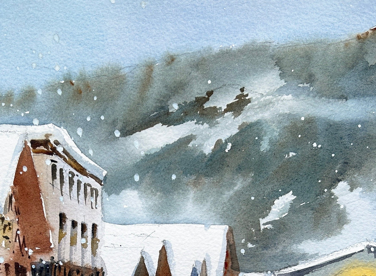 Snowy morning in Leavenworth - Original watercolor painting