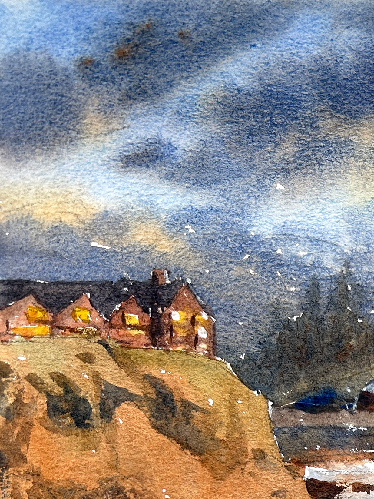 Summer Sunset at Snoqualmie Falls - Original watercolor painting