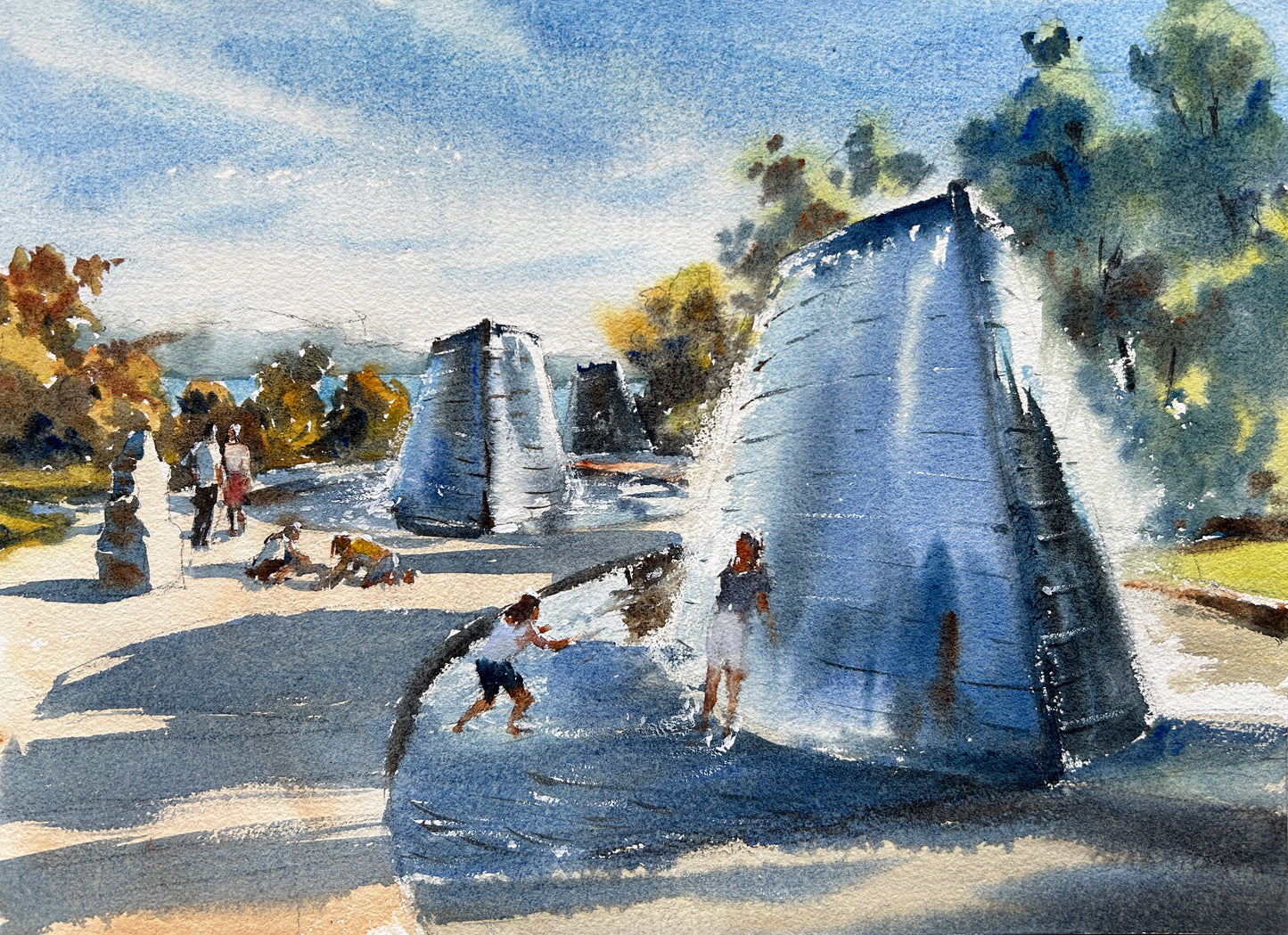 Summertime memories at Puget Sound Navy Museum - Original watercolor painting