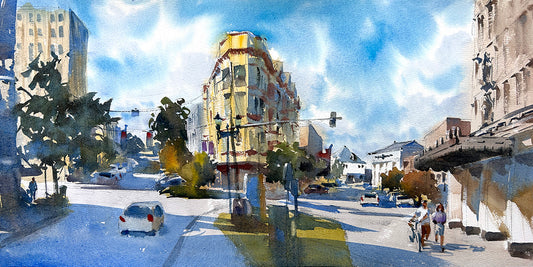 Strolling Down the Antique Row - Original watercolor painting