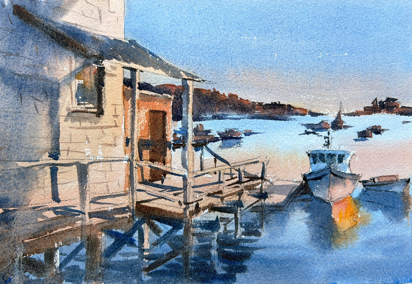 Harbor Boats No.3 - Original watercolor painting