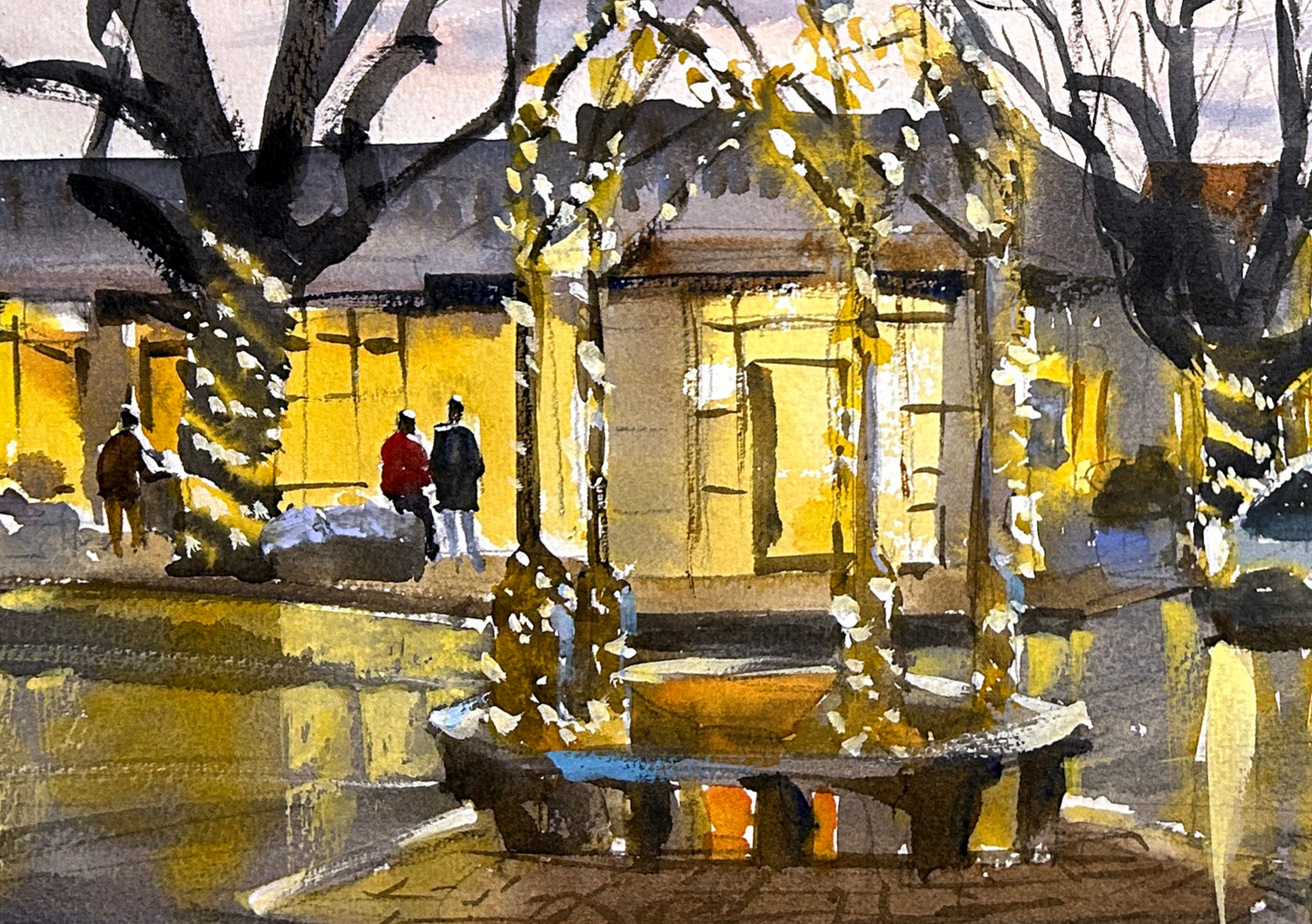 Winter Sunset in Edmonds - Original watercolor painting