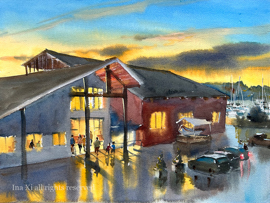 After Hours at Harbor History Museum - Original watercolor painting