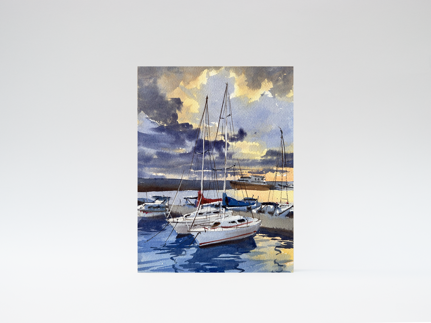 "Sailboats at the harbor" woodblock wall art