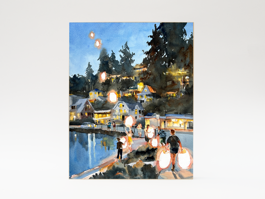 "Making Wishes on Port Orchard Waterfront" woodblock wall art