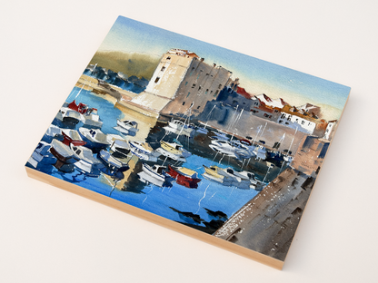 "Dubrovnik Harbor" woodblock wall art