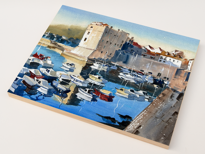 "Dubrovnik Harbor" woodblock wall art