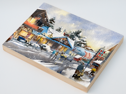 "Snow Day on Front Street" woodblock wall art