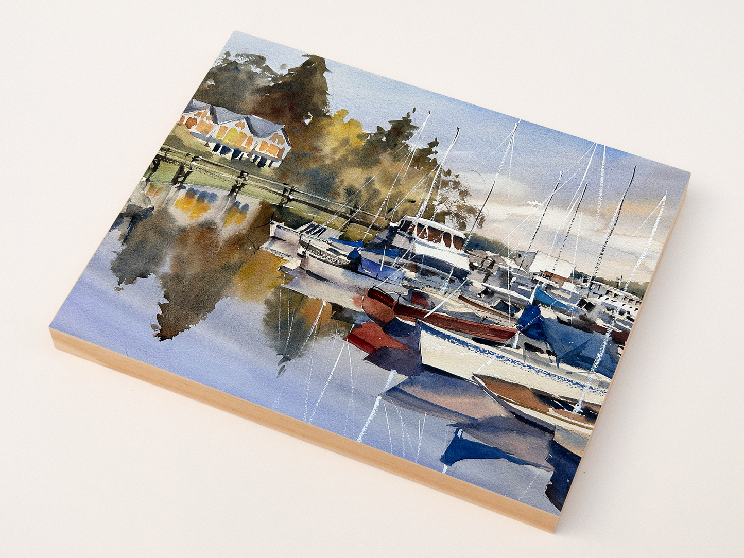 "Winslow Wharf in Early Fall" woodblock wall art