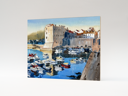 "Dubrovnik Harbor" woodblock wall art