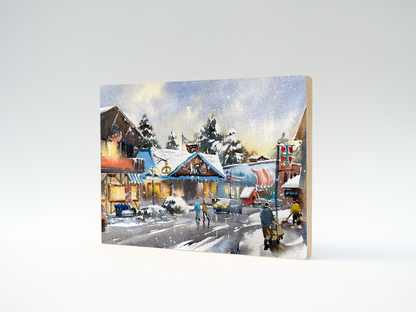 "Snow Day on Front Street" woodblock wall art