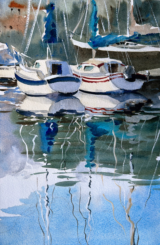 Harbor Boats No.1 - Original watercolor painting
