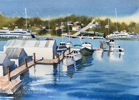 Eagle Harbor as Seen from Japanese Memorial Park - Original watercolor painting