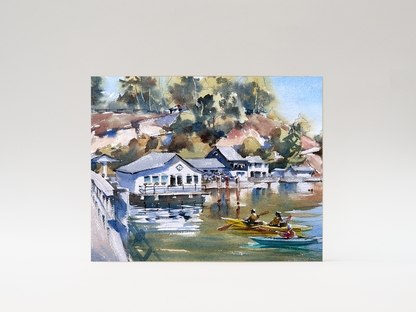 "Kayaking on the Olalla Bay" woodblock wall art
