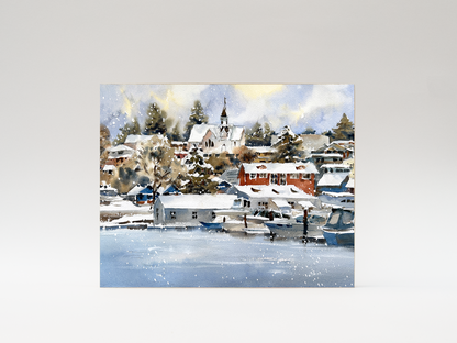 "Snowy Morning in Poulsbo" woodblock wall art