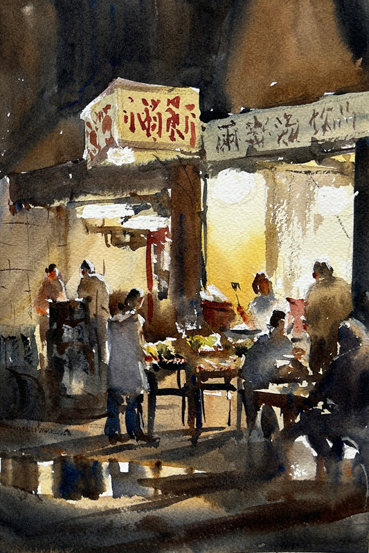 Getting Street Food - Original watercolor painting