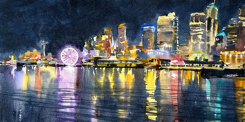Good Night Seattle - Original watercolor painting