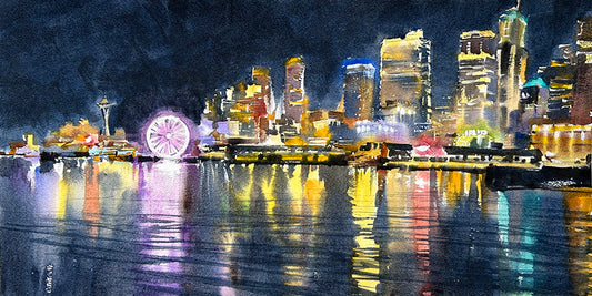 Good Night Seattle - Original watercolor painting