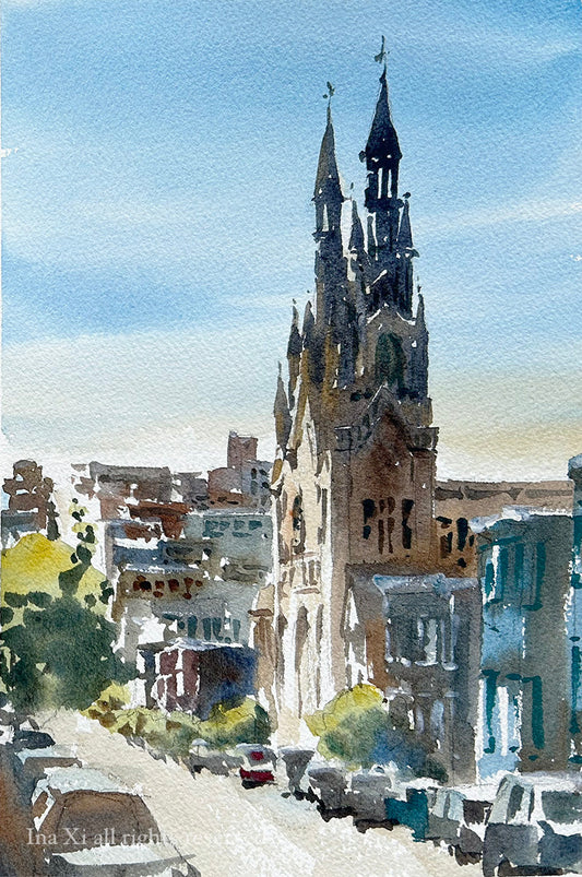 High Noon in Filbert Street - Original watercolor painting