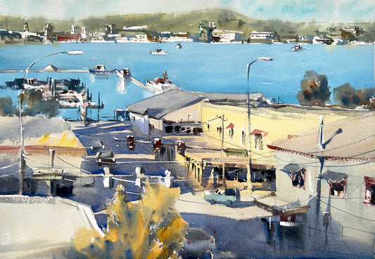 Port Orchard waterfront as seen from Sidney Museum - Original watercolor painting