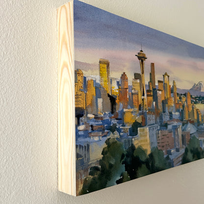 Sunset over Seattle No.2 - Original watercolor painting