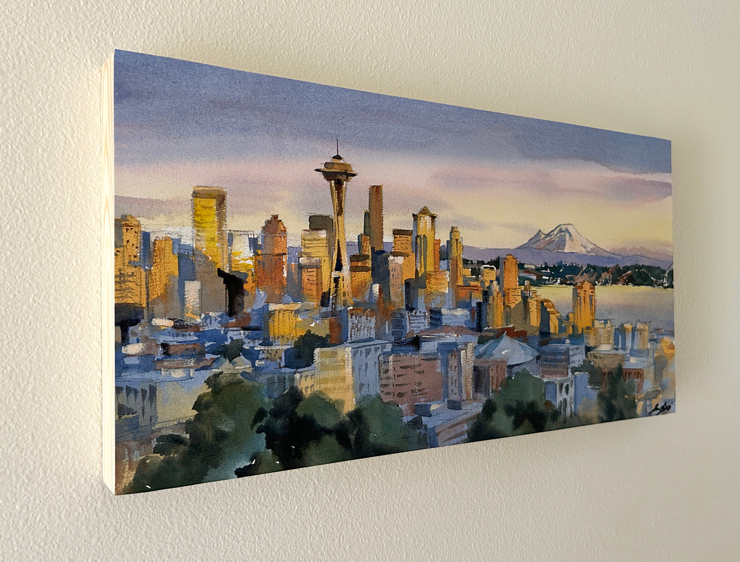 Sunset over Seattle No.2 - Original watercolor painting