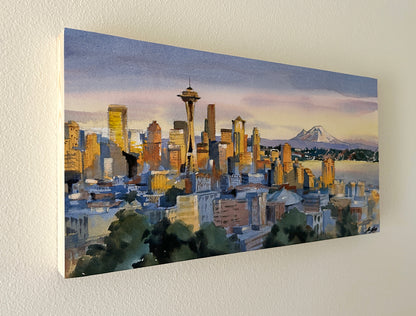 Sunset over Seattle No.2 - Original watercolor painting